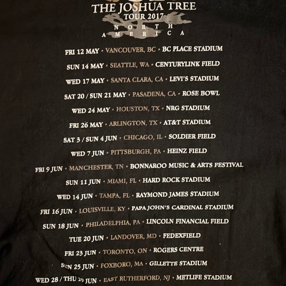 “RARE” NEW U2 The Joshua Tree Tour 2017 Black T-Shirt Med/Large - Picture 6 of 11